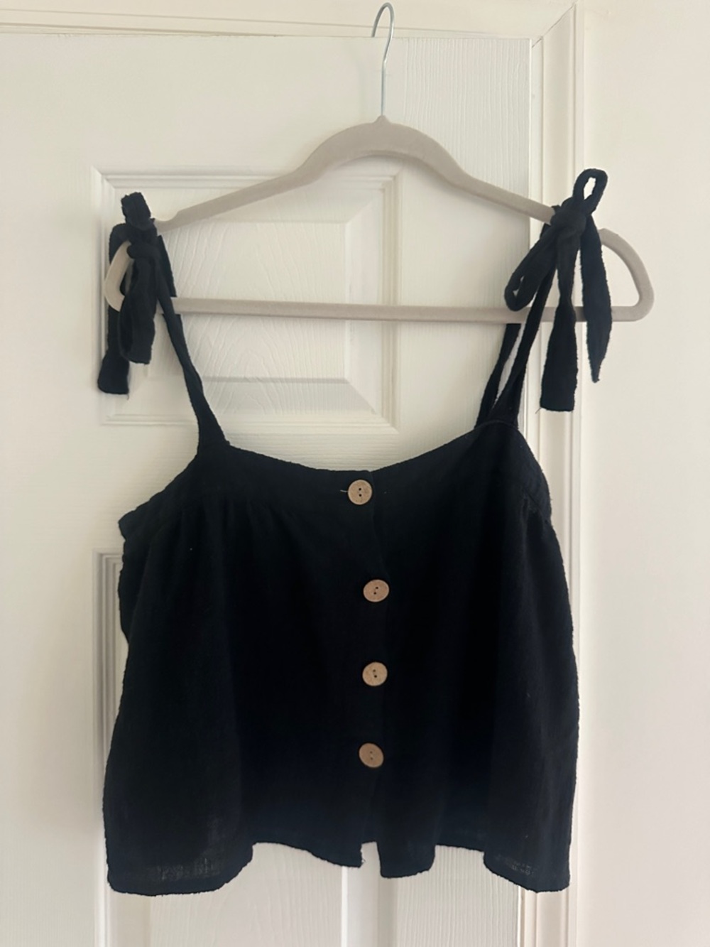 Ocean Drive Black Tie-Shoulder Button-Front Camisole